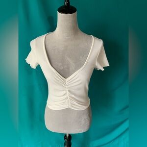 Papermoon Cream Ribbed V-Neck Crop Top, Women’s size medium